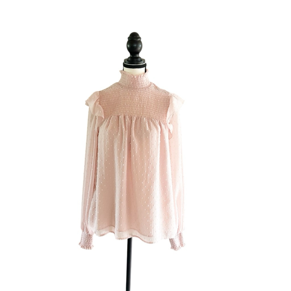 Maison Cinqcent Petal Pink Blouse Size M Long Sleeve Ruffles Girl/Era Festival